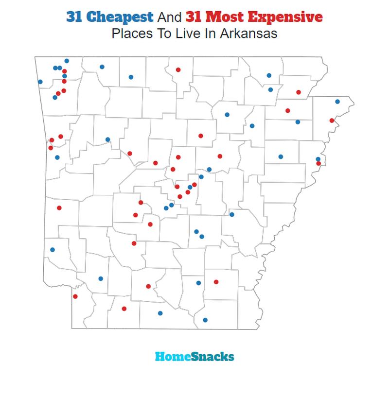 Map Of The Cheapest Places To Live In Arkansas