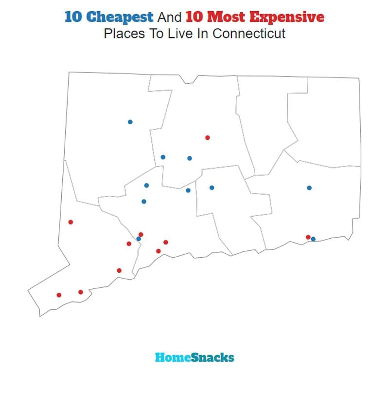 Map Of The Cheapest Places To Live In Connecticut