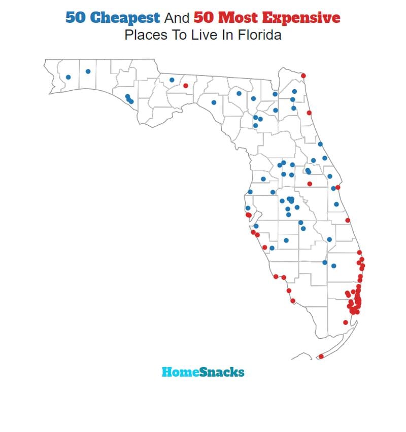 Map Of The Cheapest Places To Live In Florida