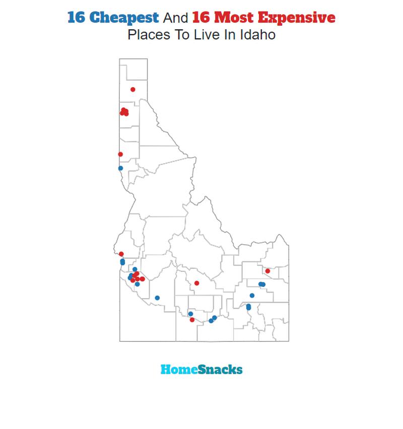 Map Of The Cheapest Places To Live In Idaho