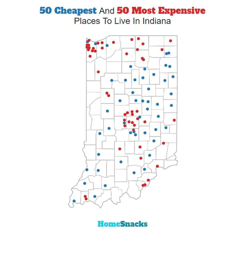 Map Of The Cheapest Places To Live In Indiana