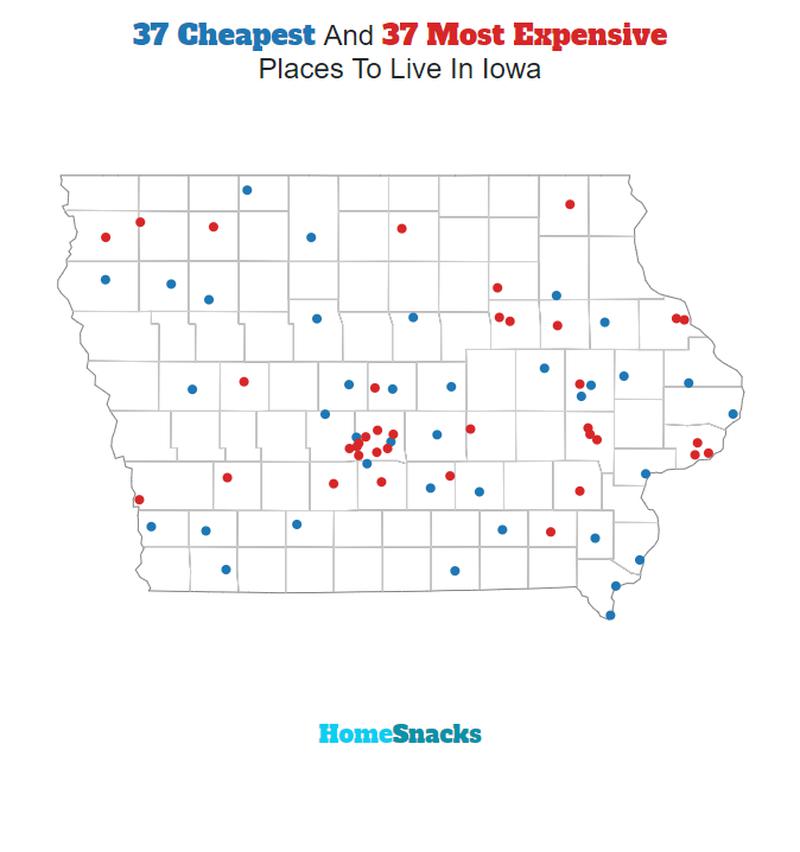 Map Of The Cheapest Places To Live In Iowa