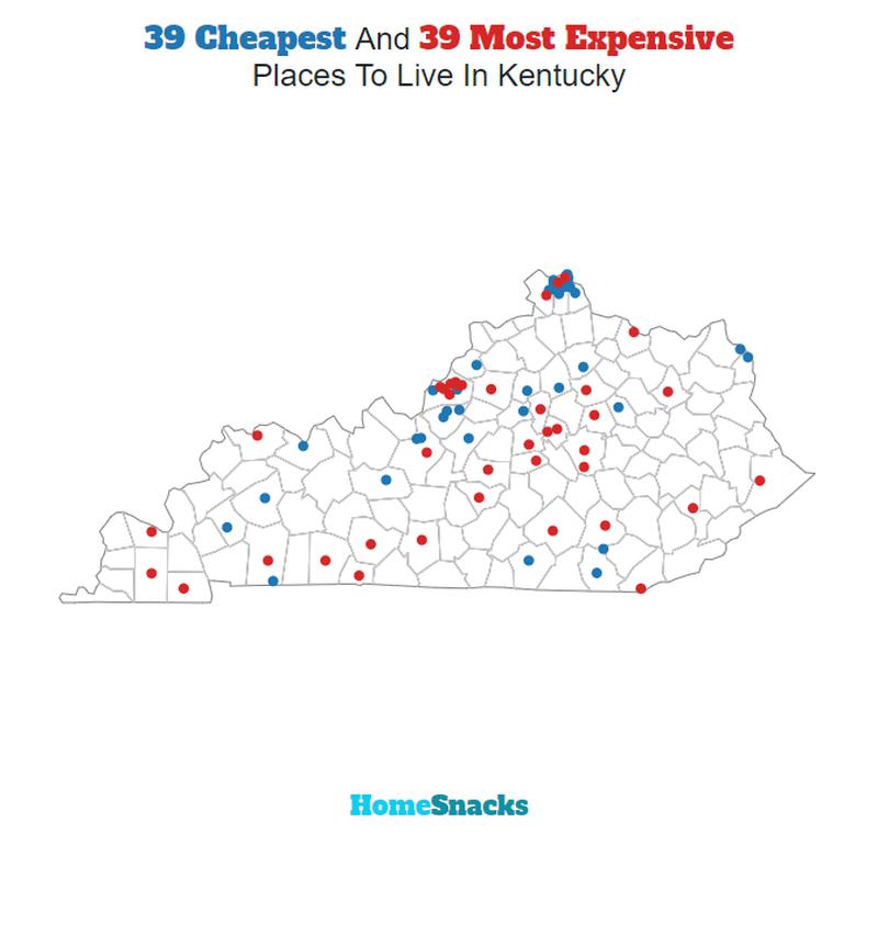 Map Of The Cheapest Places To Live In Kentucky