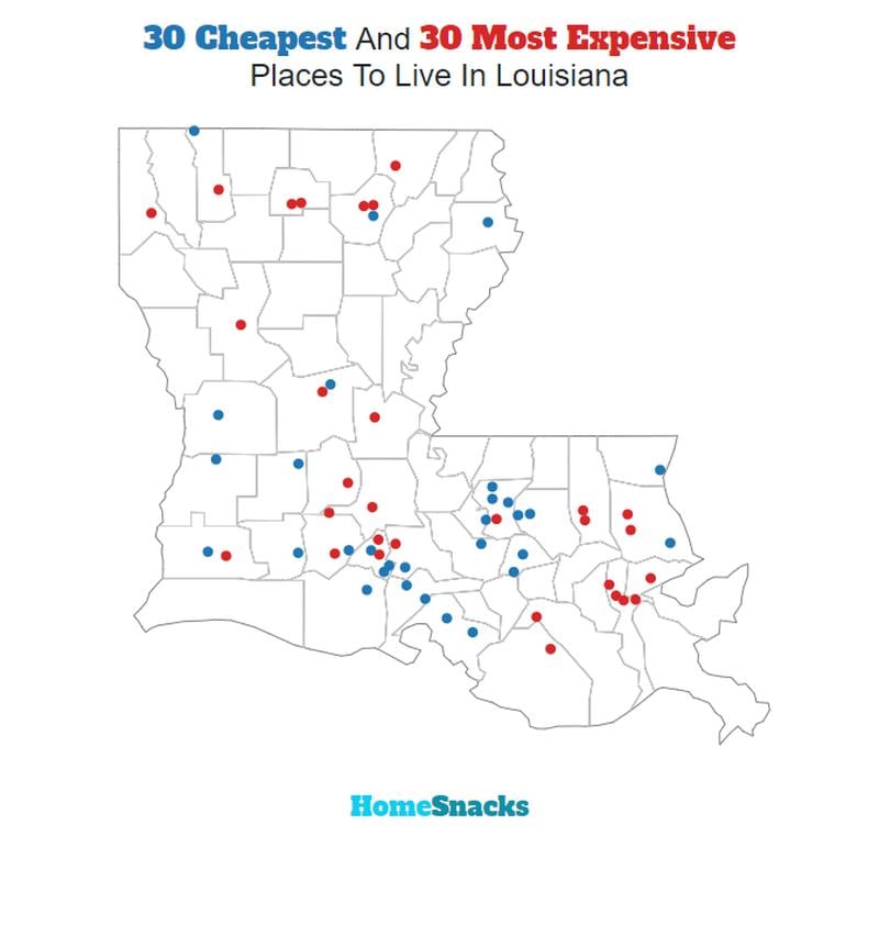 Map Of The Cheapest Places To Live In Louisiana