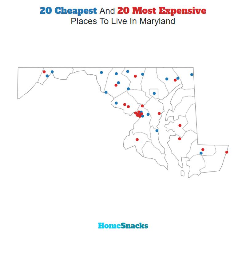 Map Of The Cheapest Places To Live In Maryland