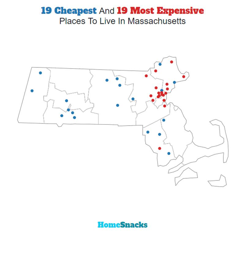 Map Of The Cheapest Places To Live In Massachusetts