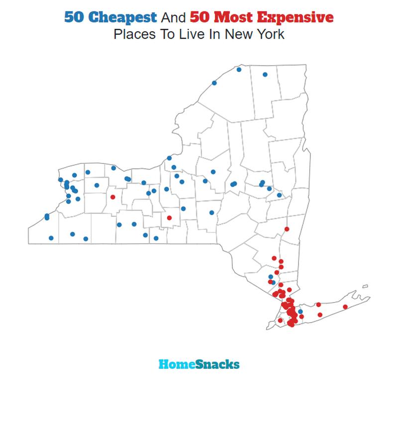 Map Of The Cheapest Places To Live In New York