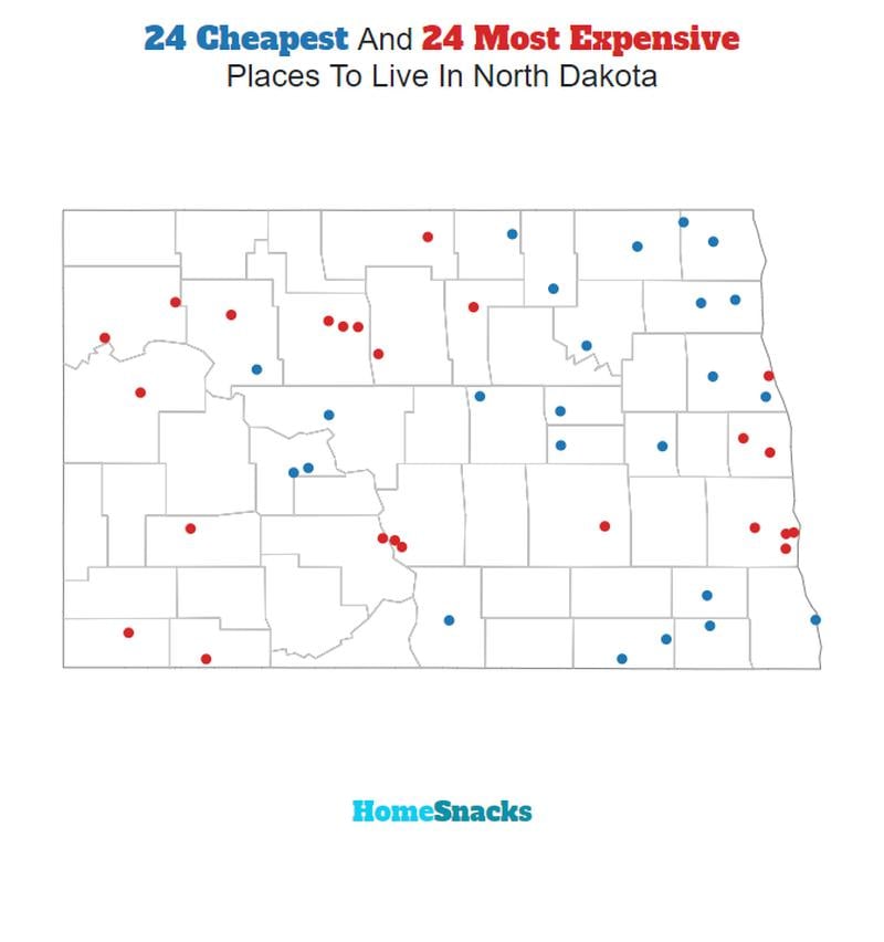 Map Of The Cheapest Places To Live In North Dakota
