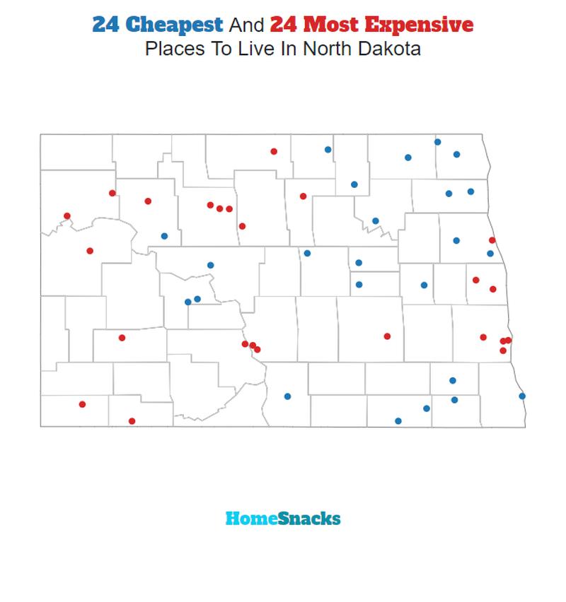 Map Of The Cheapest Places To Live In North Dakota