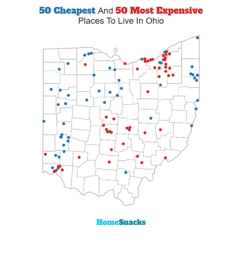 Map Of The Cheapest Places To Live In Ohio