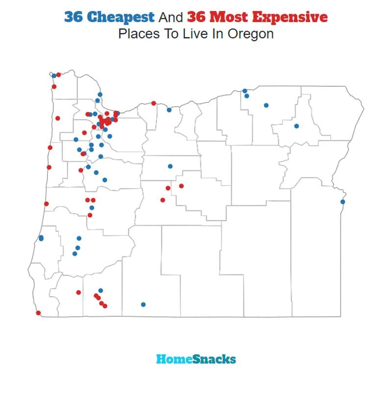 Map Of The Cheapest Places To Live In Oregon