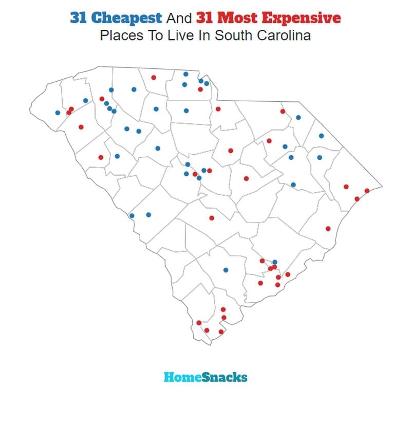 Map Of The Cheapest Places To Live In South Carolina