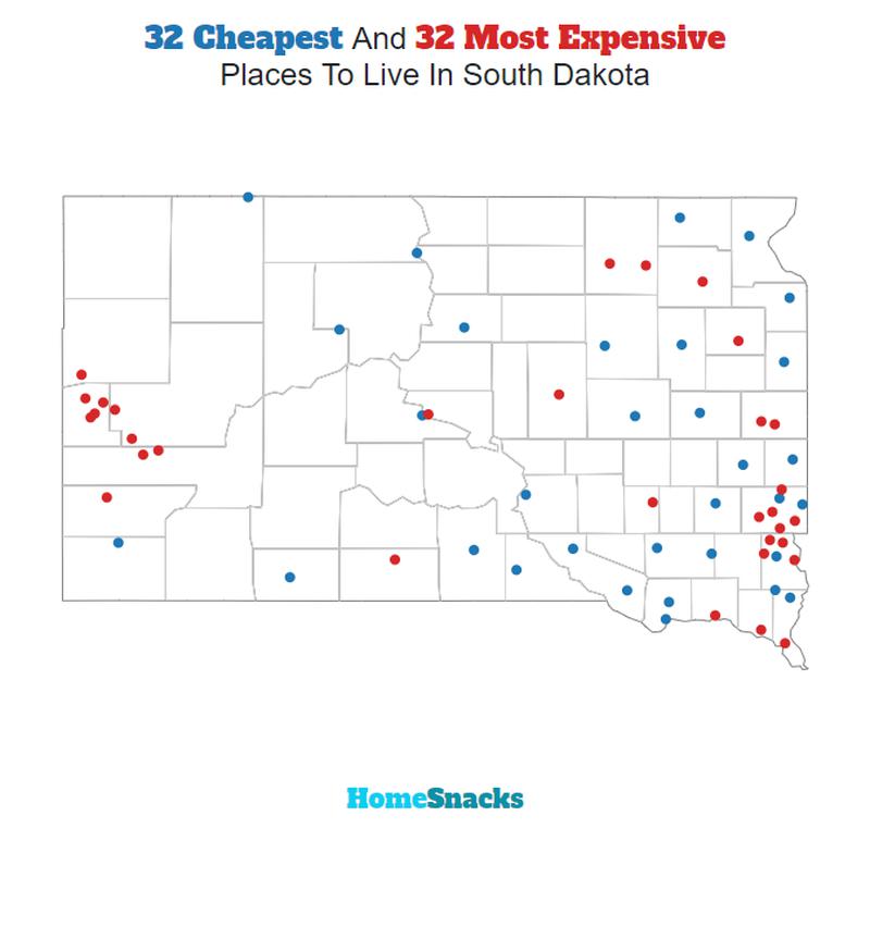 Map Of The Cheapest Places To Live In South Dakota