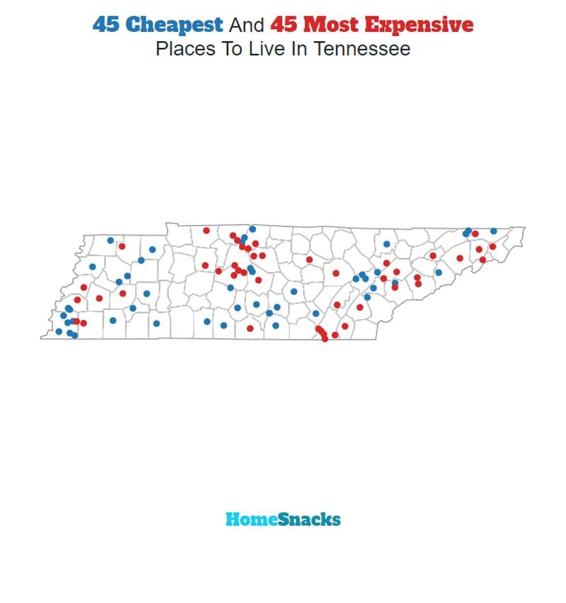 Map Of The Cheapest Places To Live In Tennessee