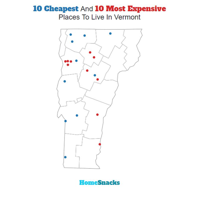 Map Of The Cheapest Places To Live In Vermont