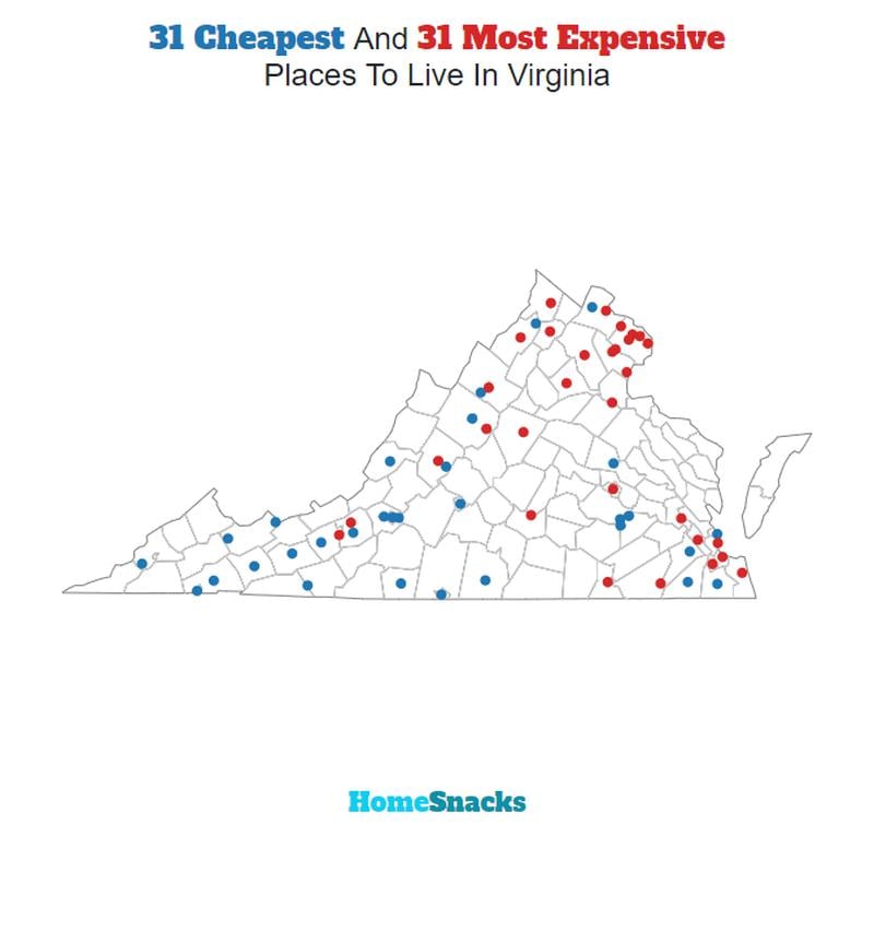 Map Of The Cheapest Places To Live In Virginia