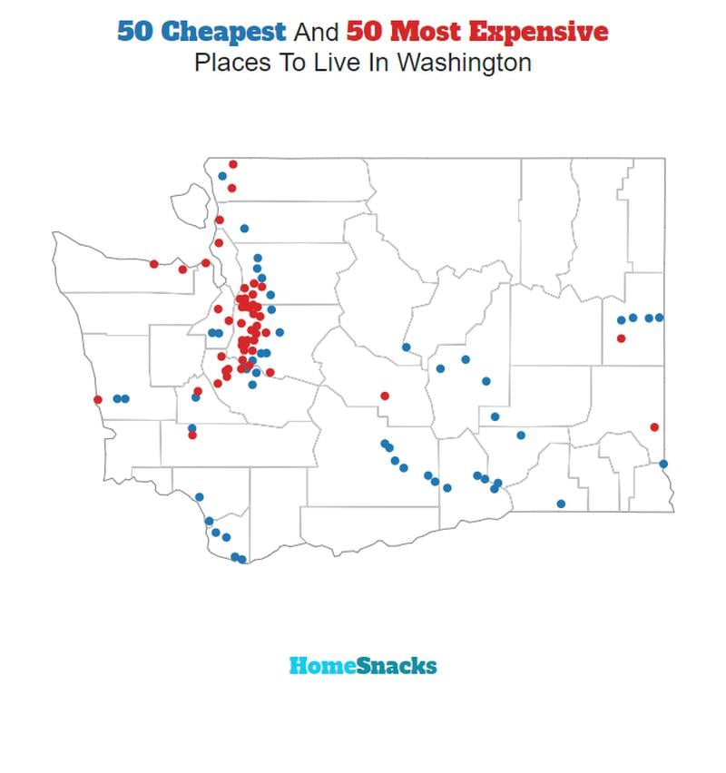 Map Of The Cheapest Places To Live In Washington