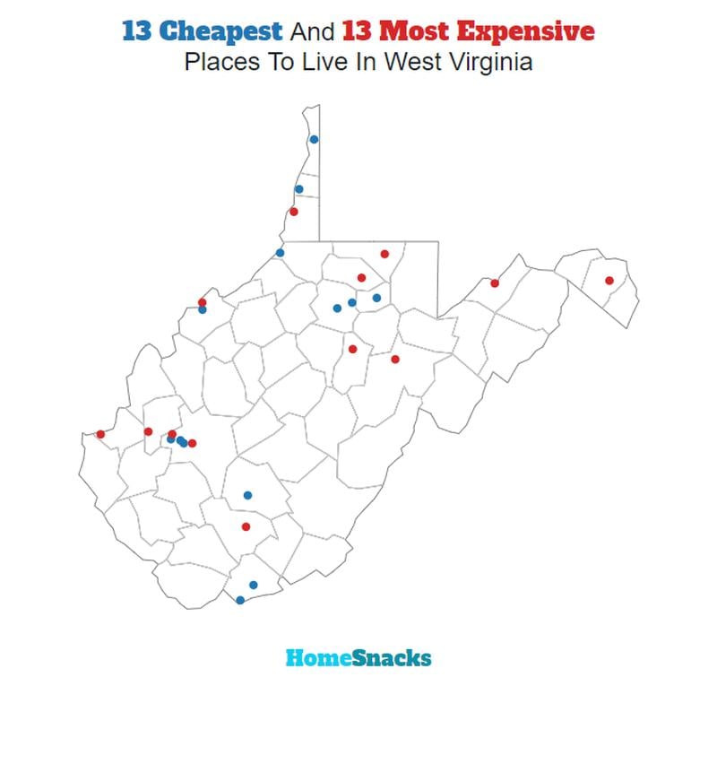 Map Of The Cheapest Places To Live In West Virginia