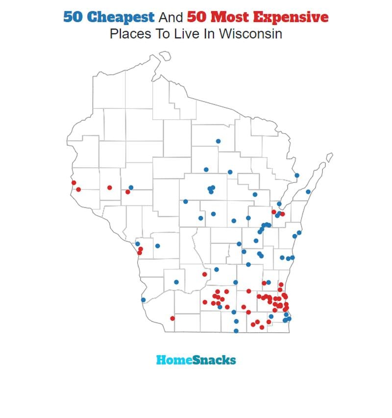 Map Of The Cheapest Places To Live In Wisconsin