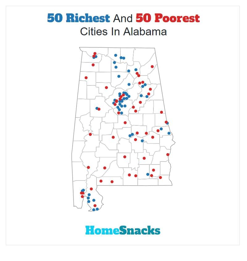 Map Of The Richest Places To Live In Alabama