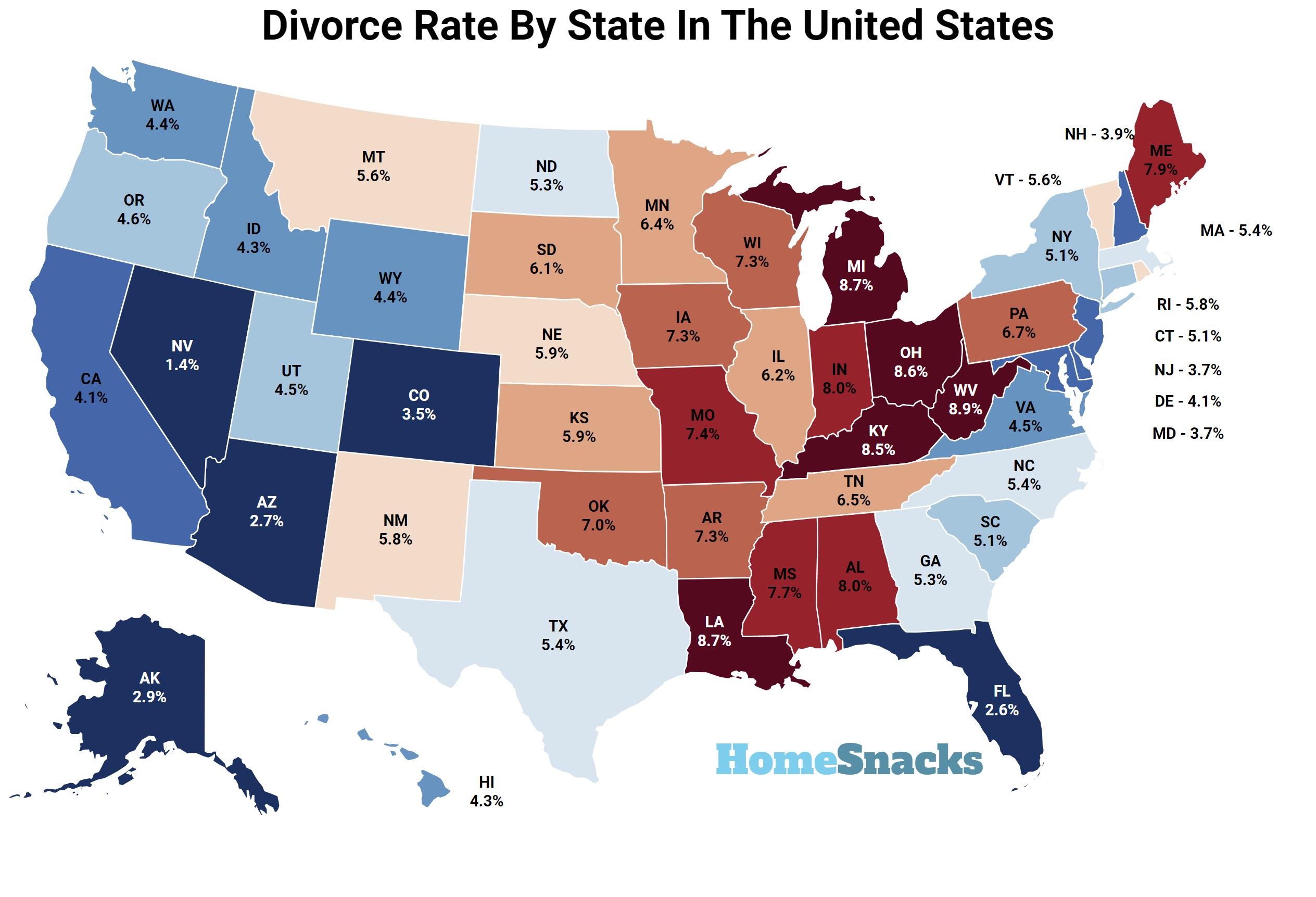 Divorce Rate By State In The United States