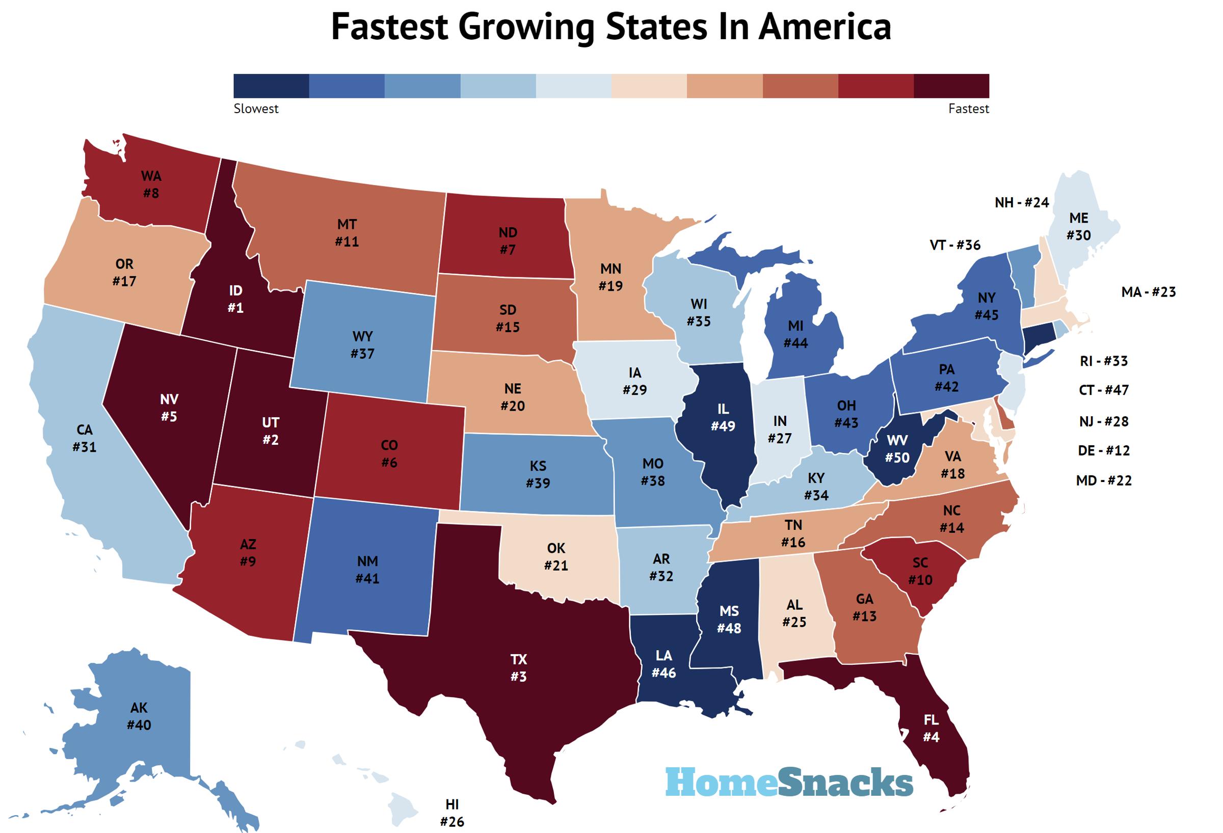 10 Fastest Growing States In The United States [2024] HomeSnacks