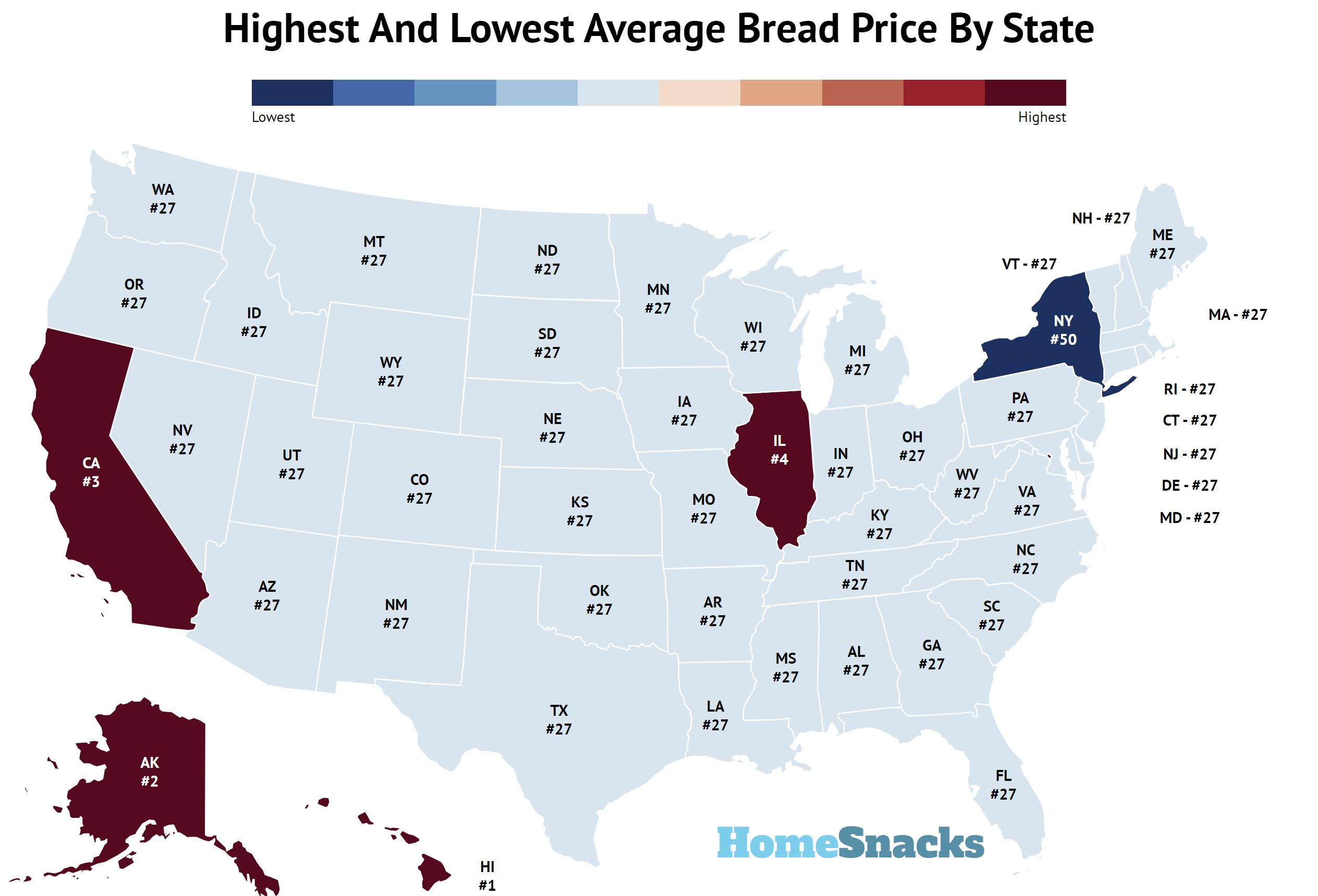 Highest And Lowest Average Bread Price By State