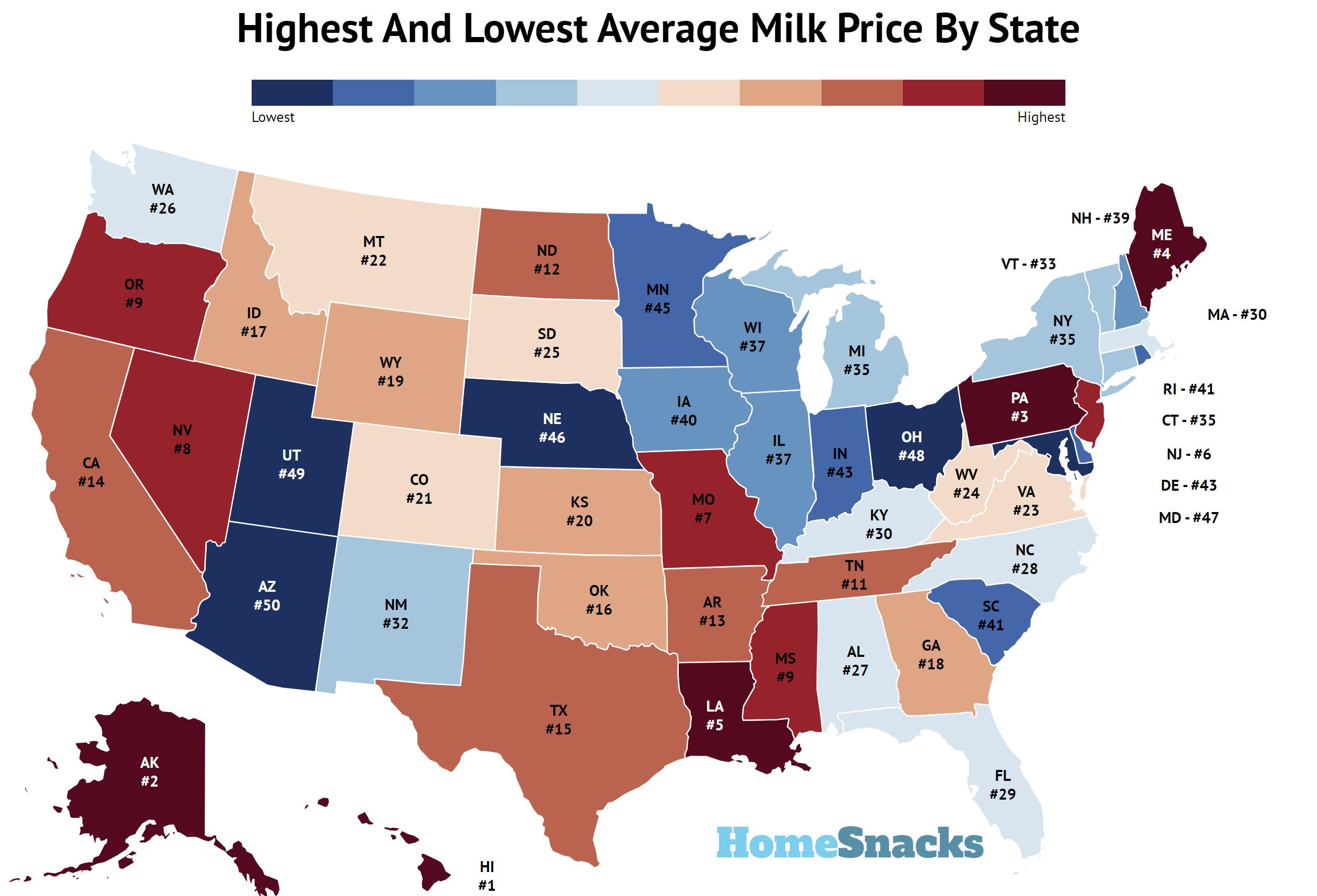 Highest And Lowest Average Milk Price By State