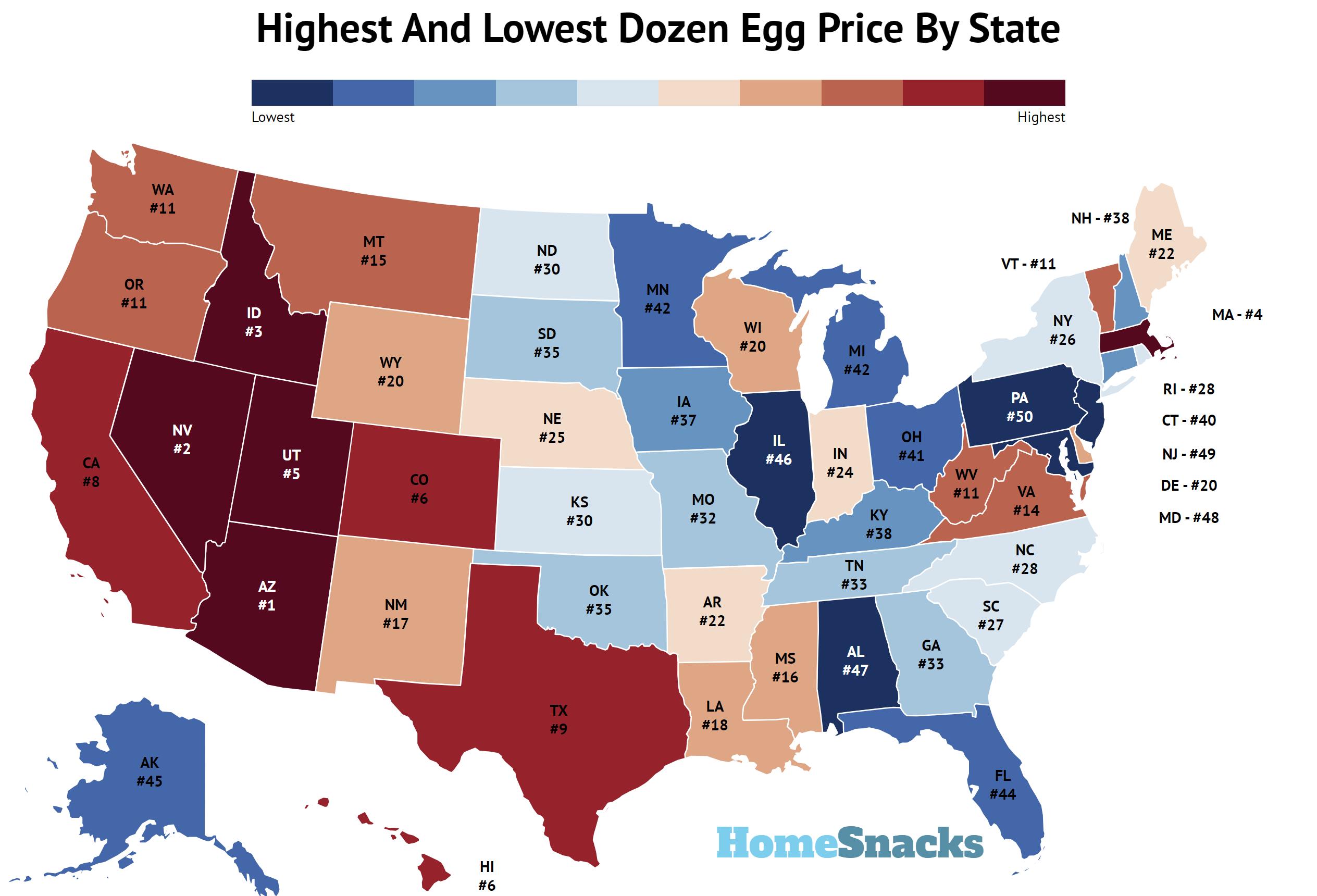 Highest And Lowest Average Dozen Egg Price By State