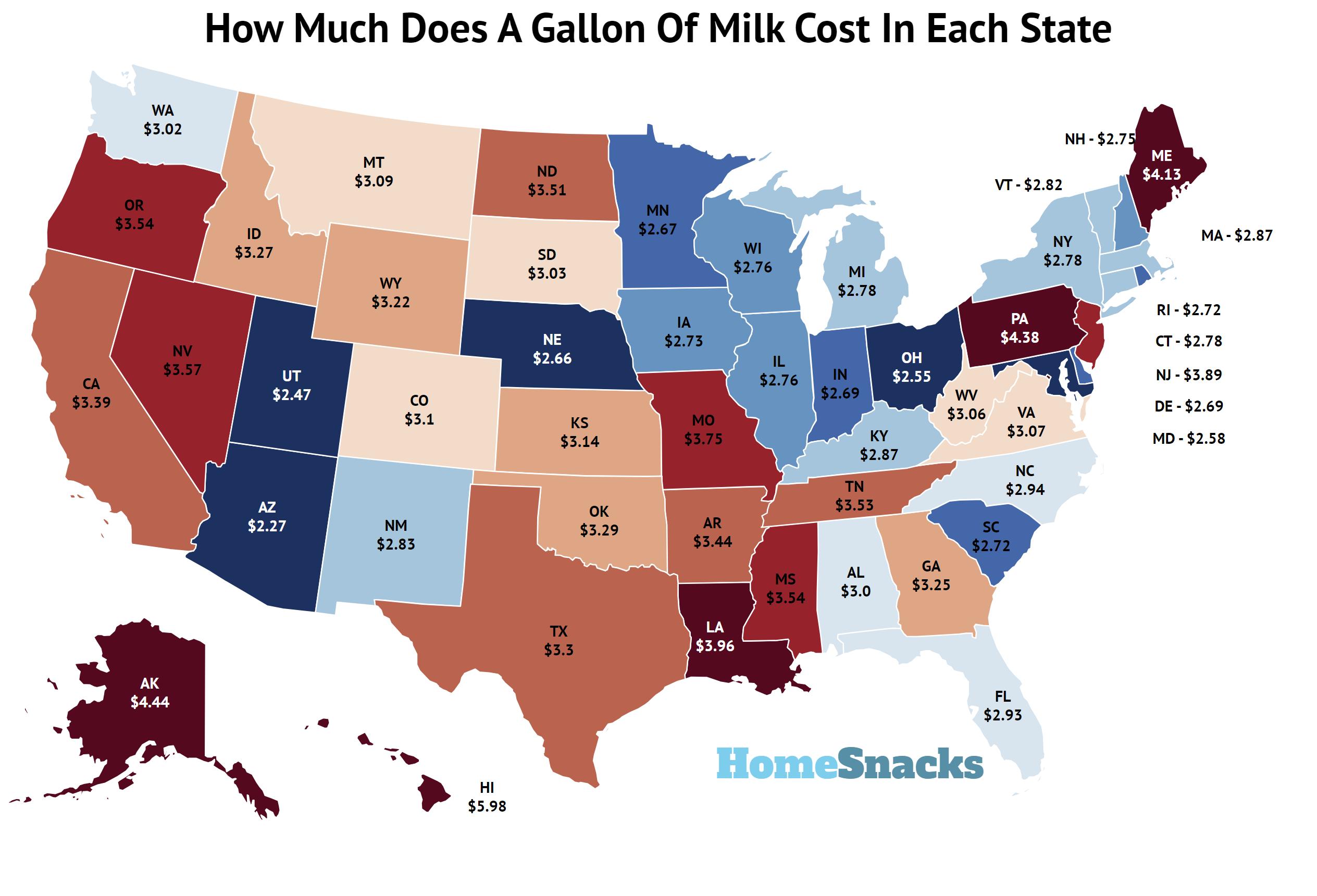 How Much Does A Gallon Of Milk Cost In Each State