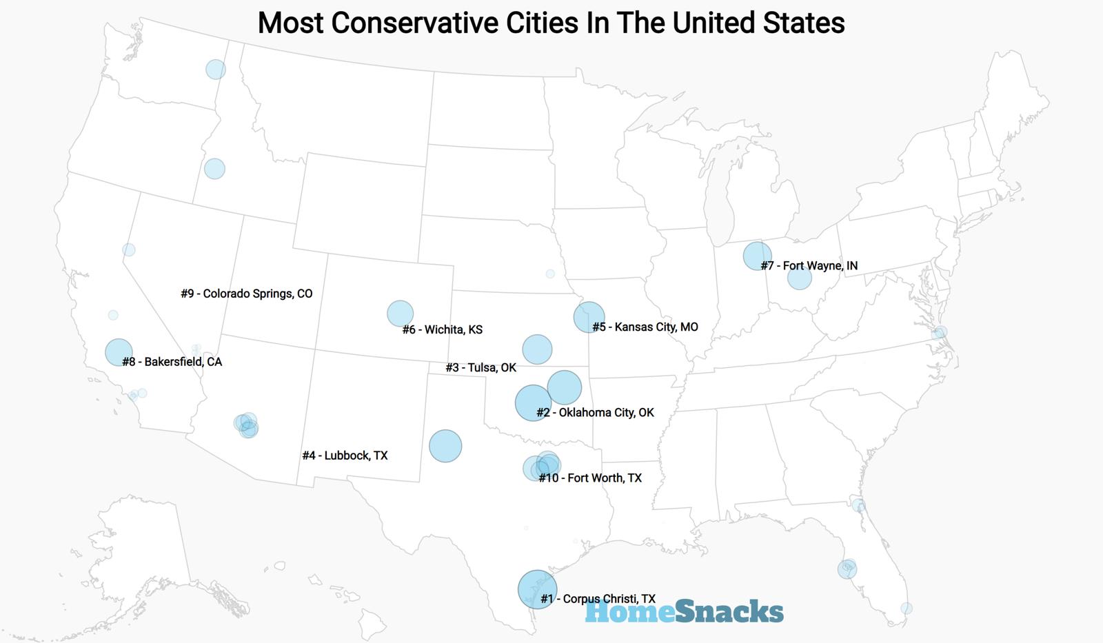 Most Conservative Cities To Live In The United States Map