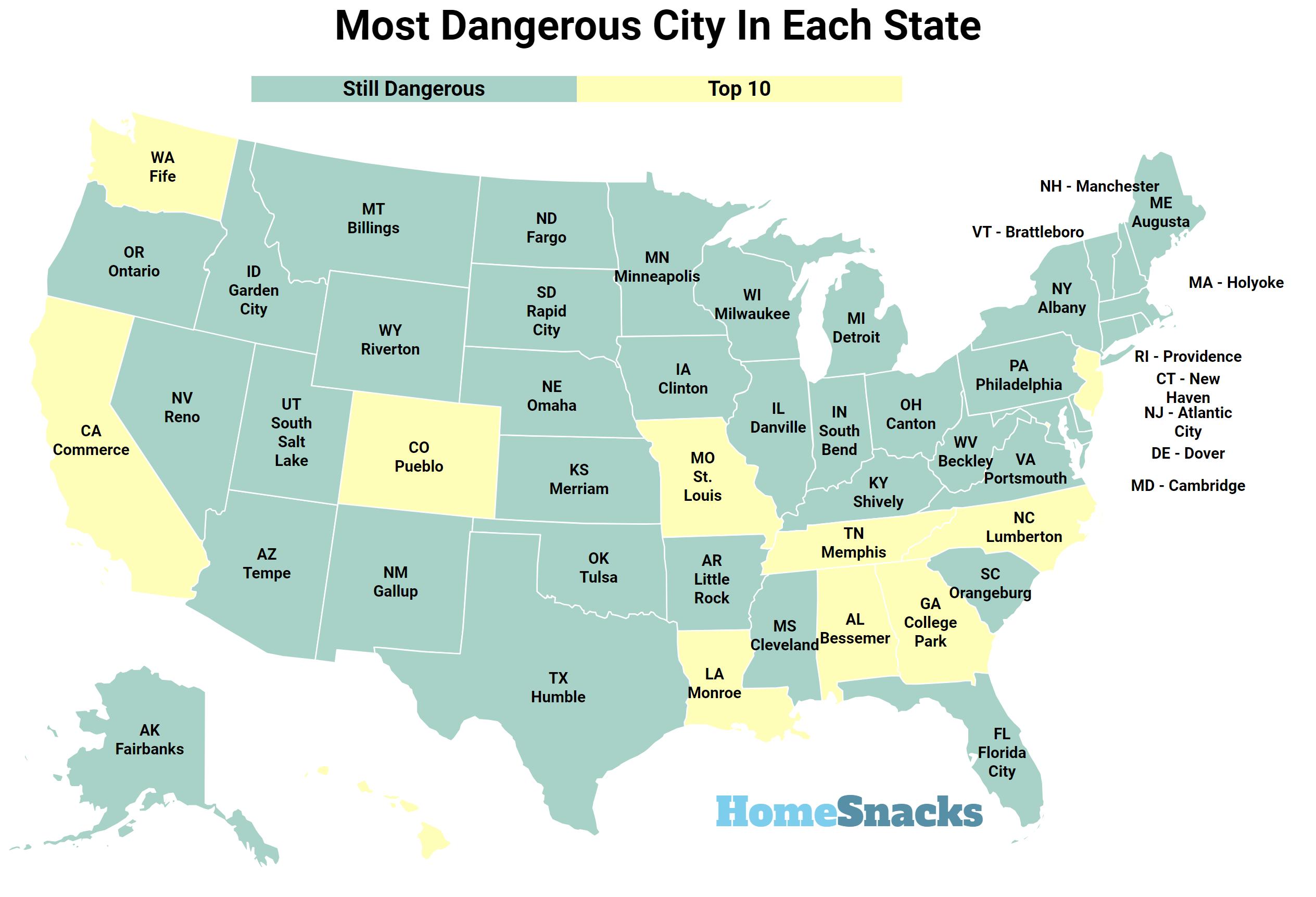 Safest City In Each State Map