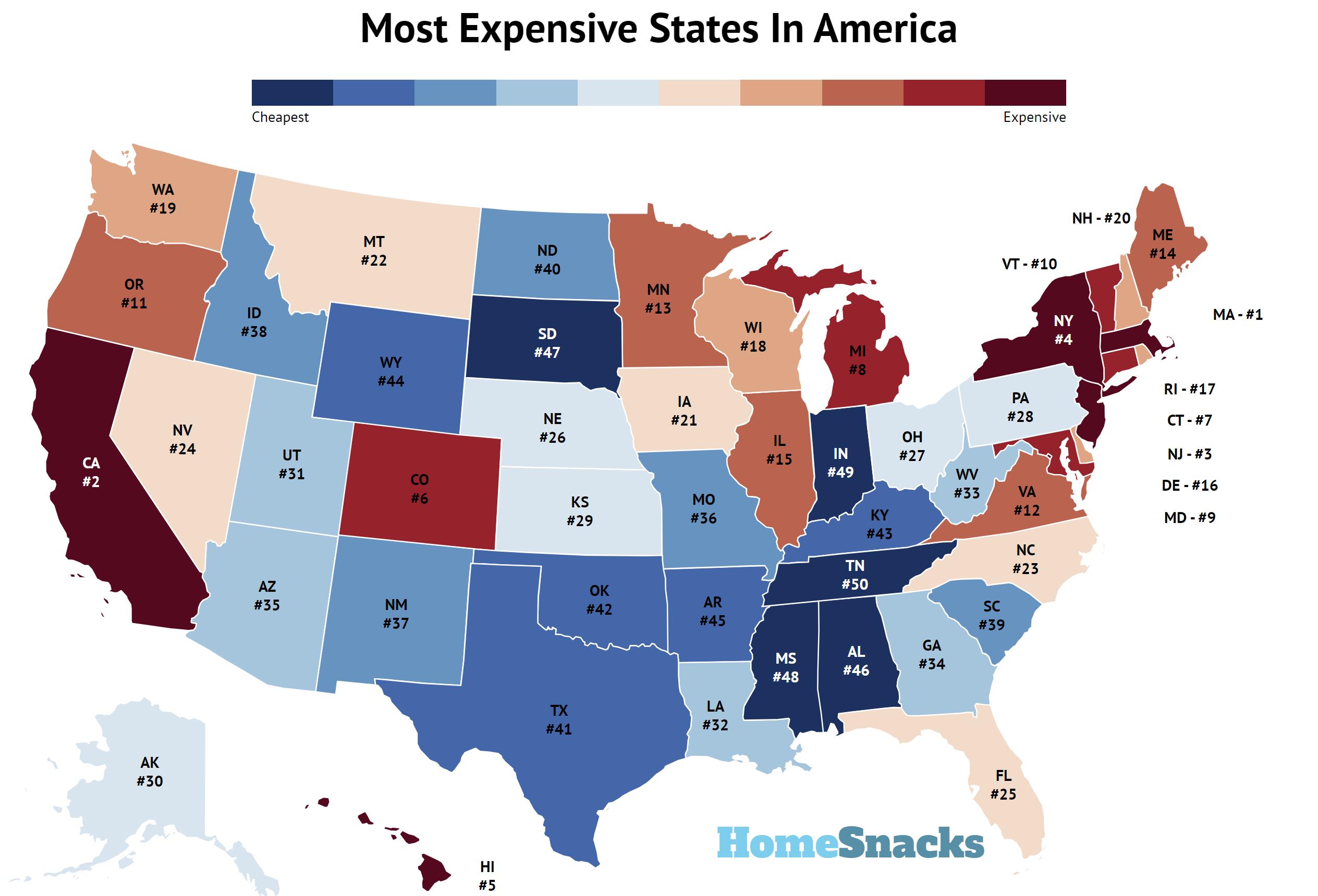 Most Expensive States In America Map