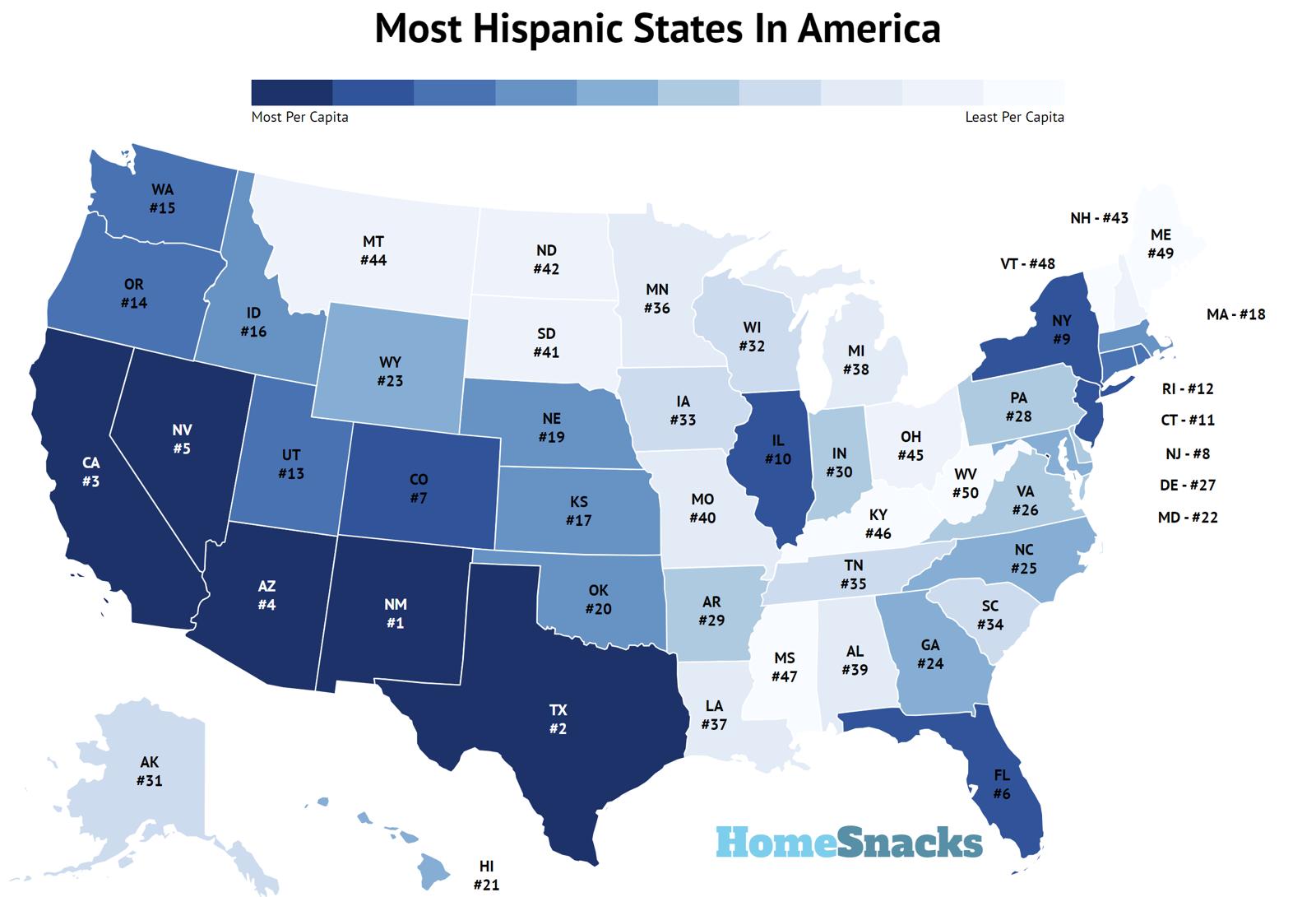 Most Hispanic States In America Map
