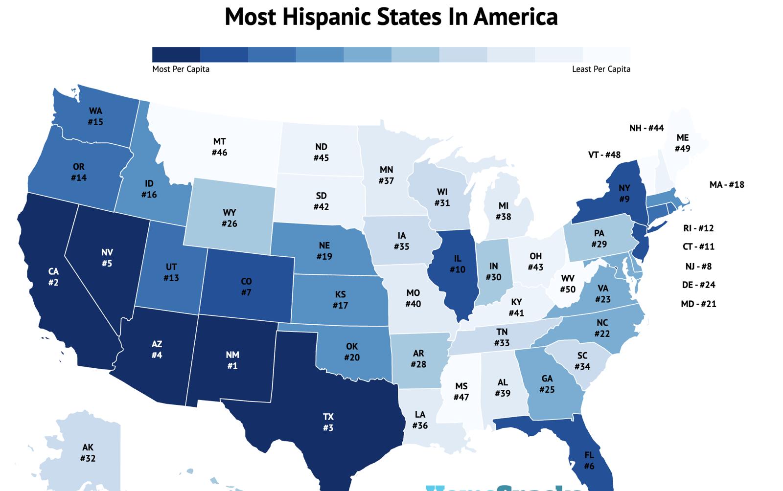 Most Hispanic States In America For 2023 Hispanic Population By State