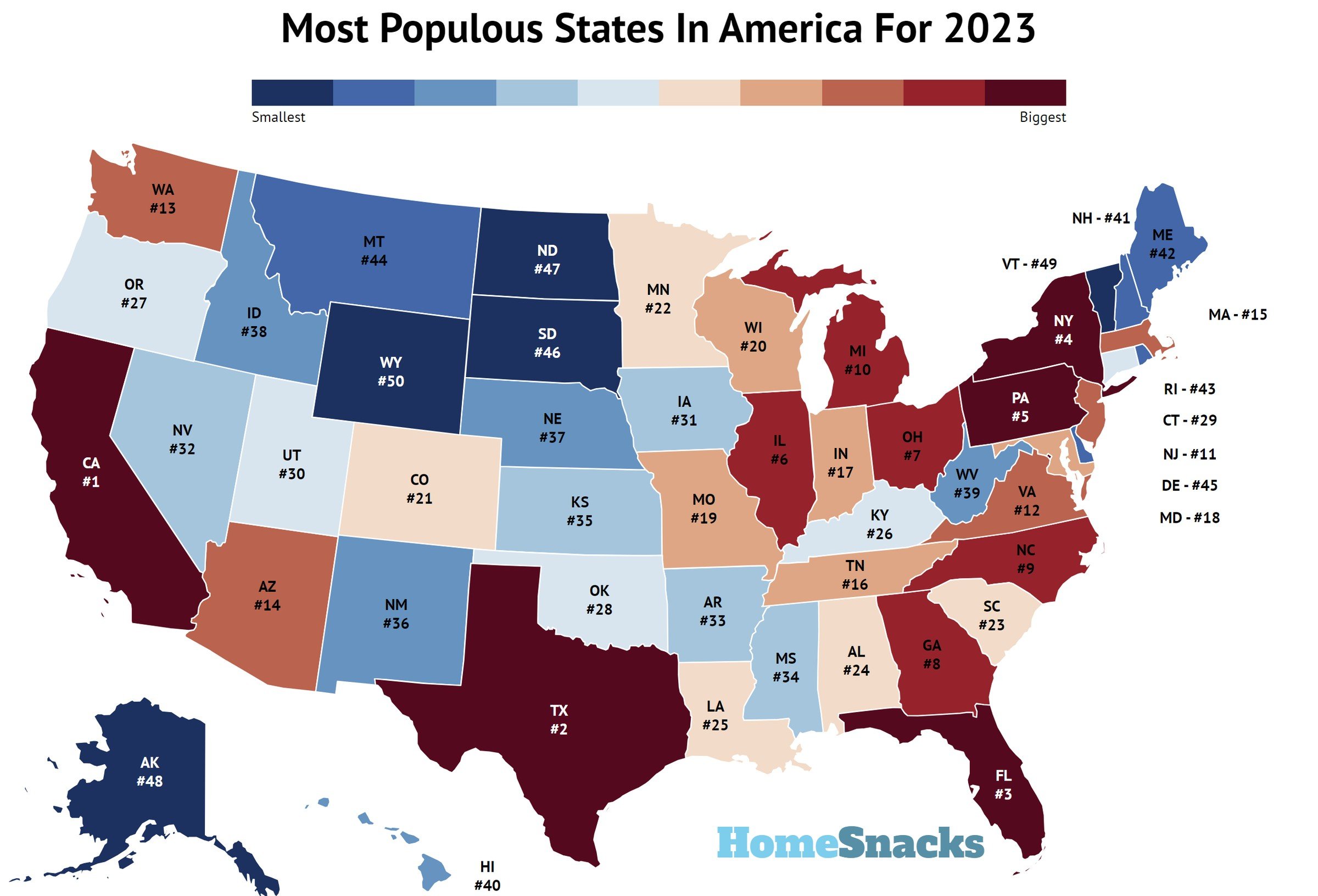 Most Populous States In America Map