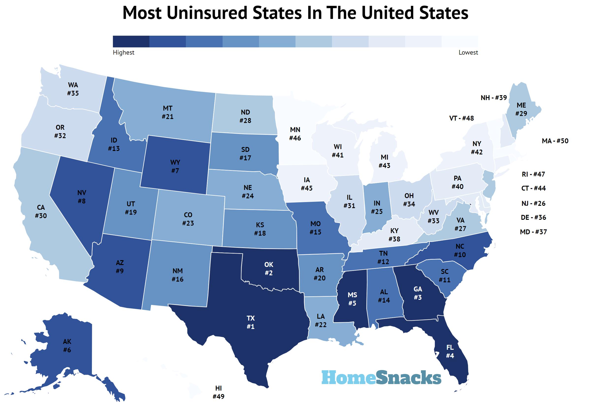 Most Uninsured States In The United States