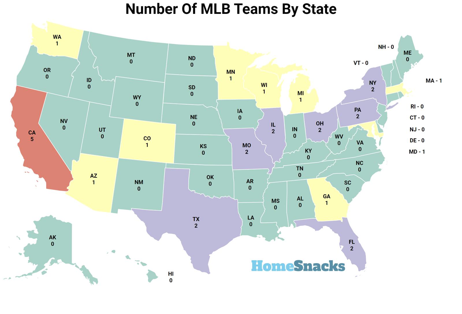 Number Of MLB Teams By State