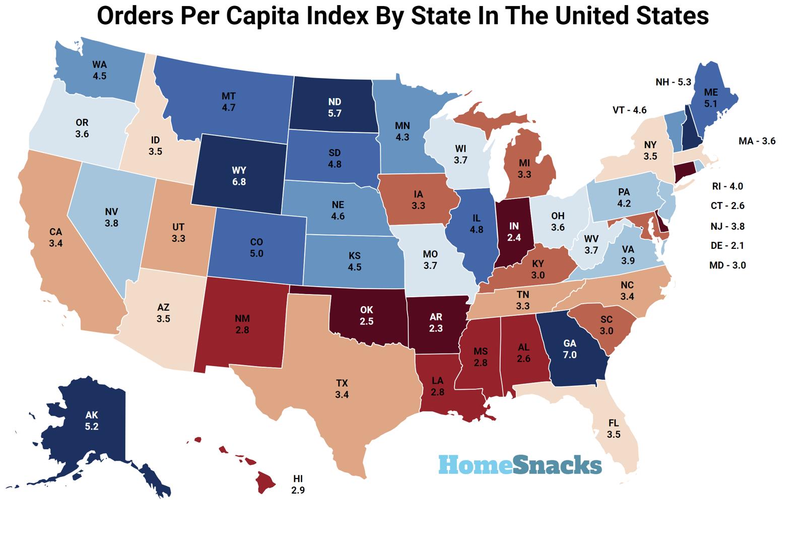 Orders Per Capita By State In The United States