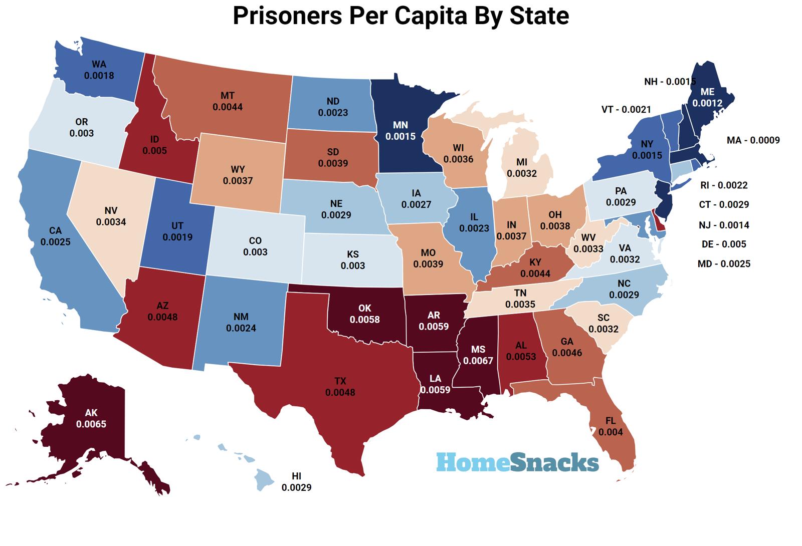Prisoners Per Capita By State Map