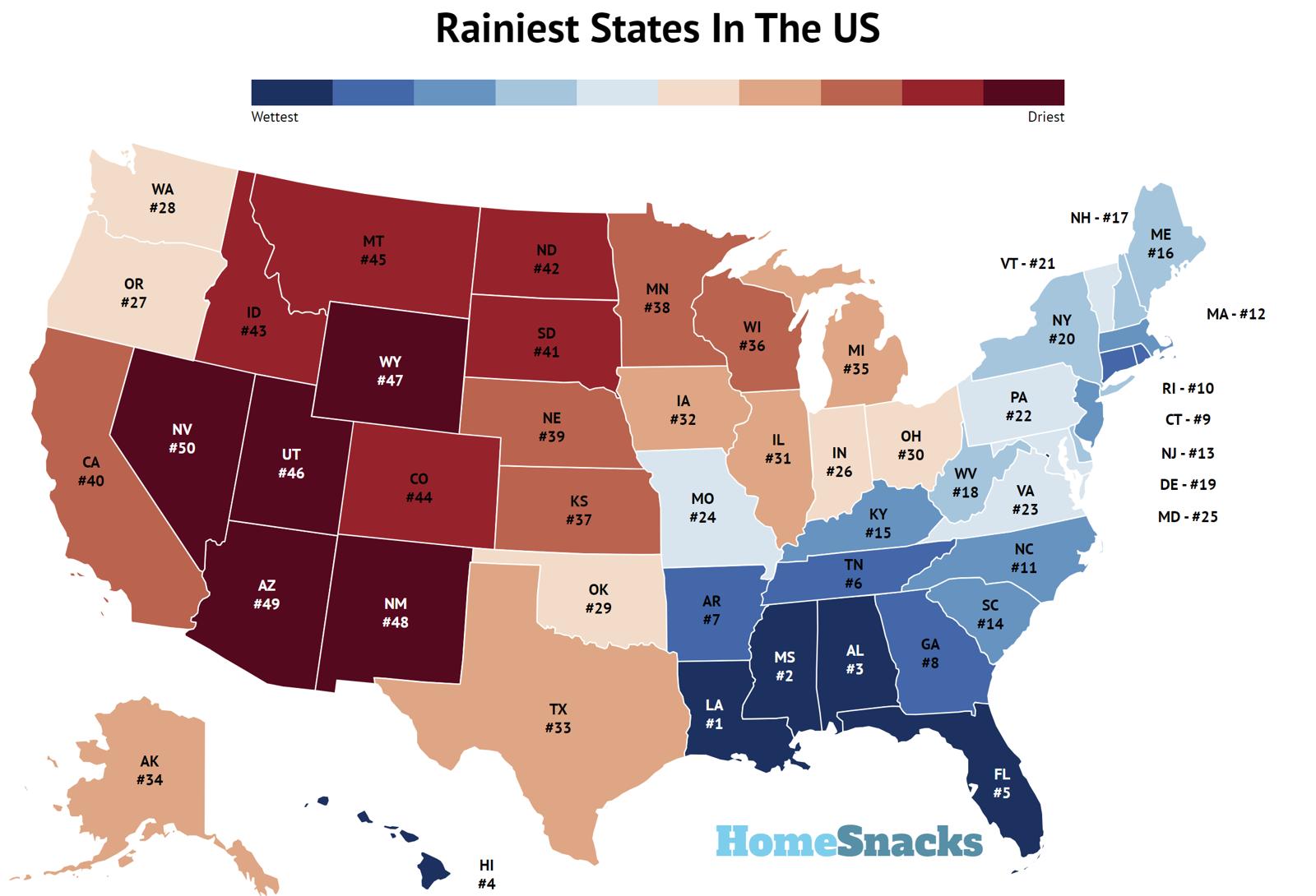 Rainiest States In The US