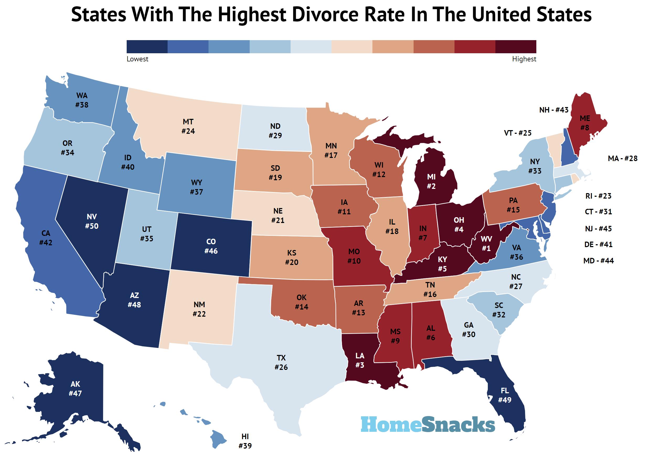States With The Highest Divorce Rate In The United States