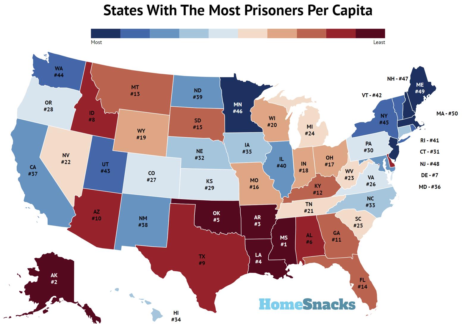States With The Highest Prisoners Per Capita Map