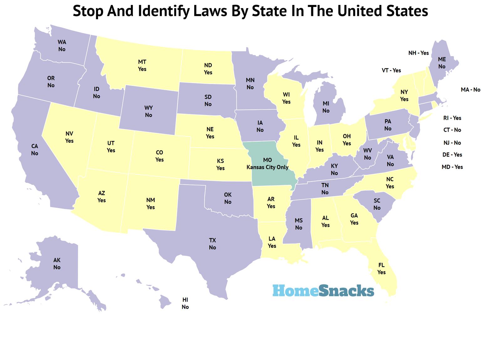 Map Of Stop And Identify Laws By State In The United States