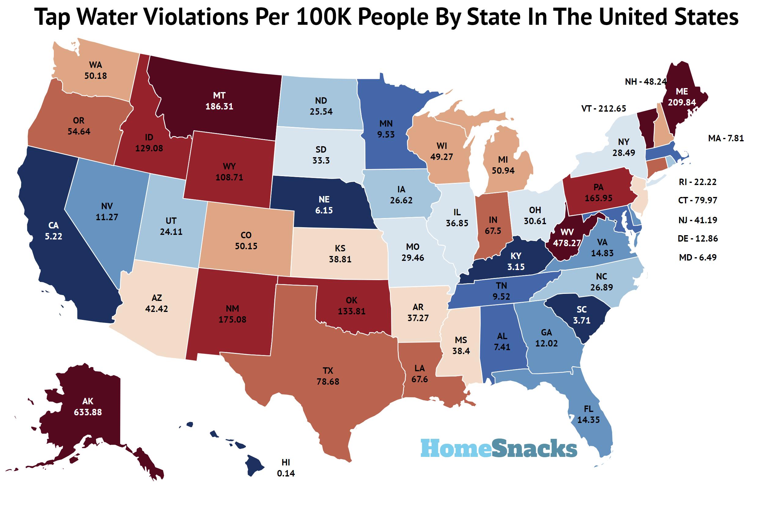 Tap Water Violations Per 100K People By State In The United States