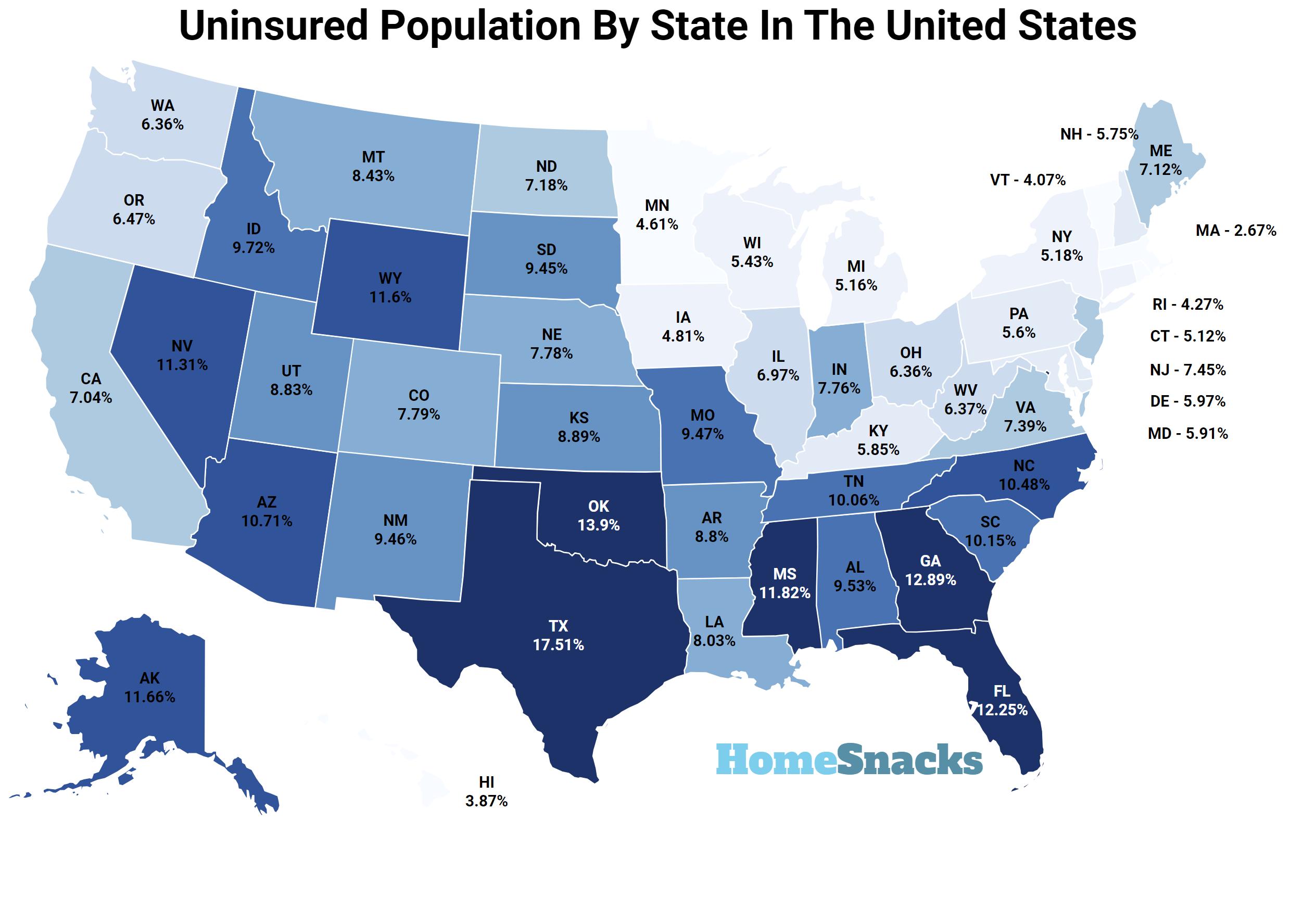 Uninsured Population By State In The United States