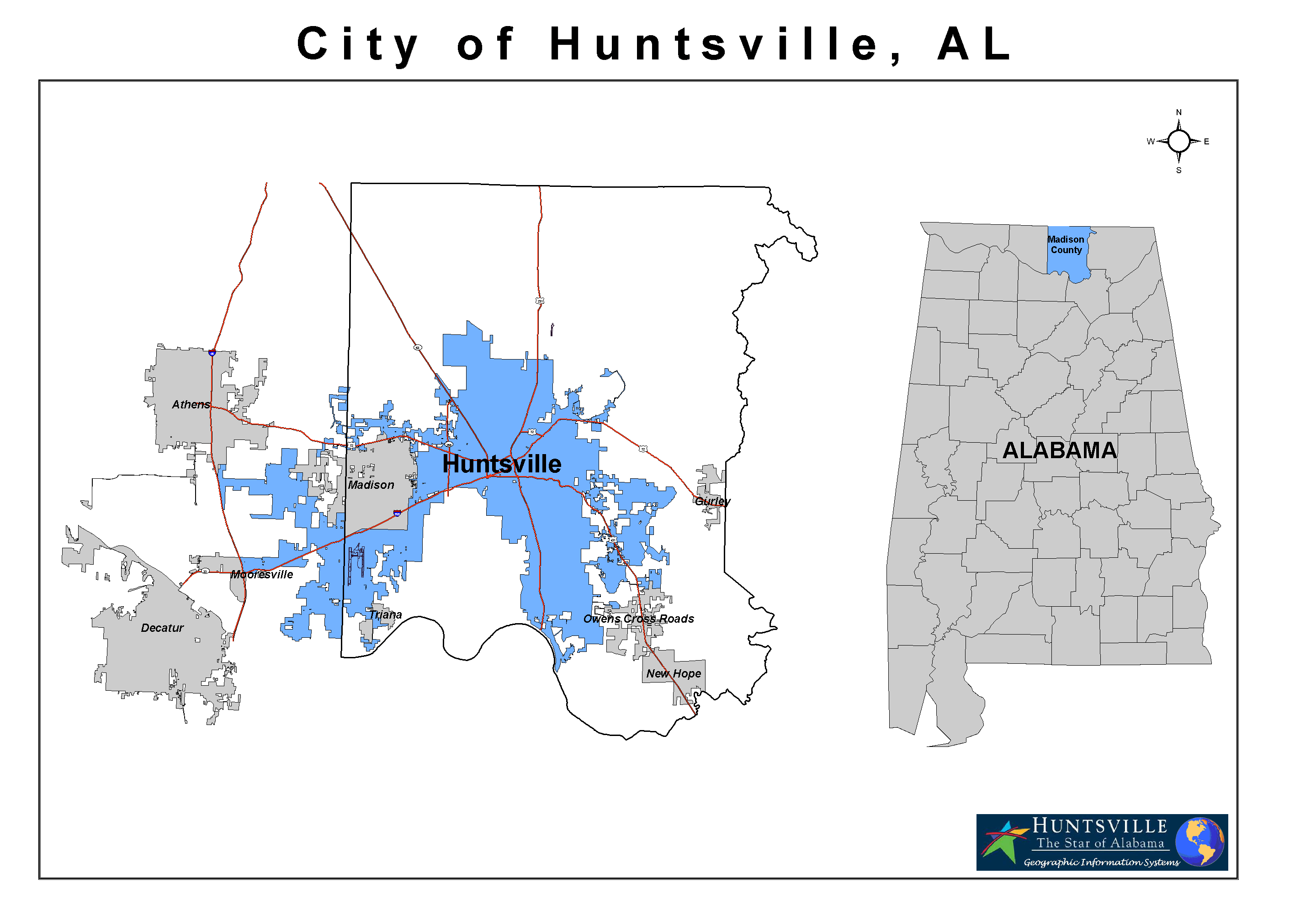 Madison County Alabama With Current Huntsville Corporate Limits Highlighted In Blue