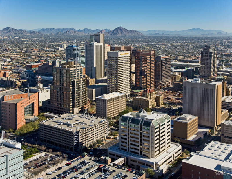 Downtown Phoenix Aerial Looking Northeast