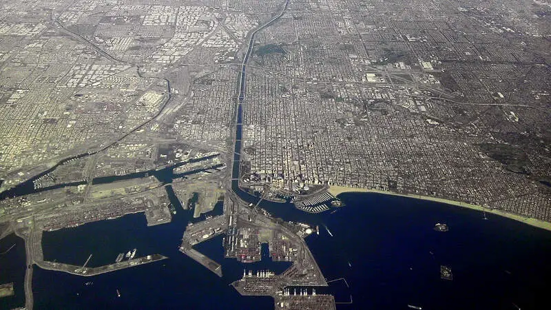 Long Beach California From Airplane Looking North