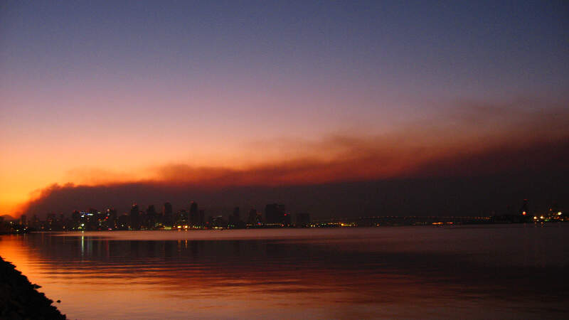 San Diego Skyline Against Smoke From Wildfires Oct